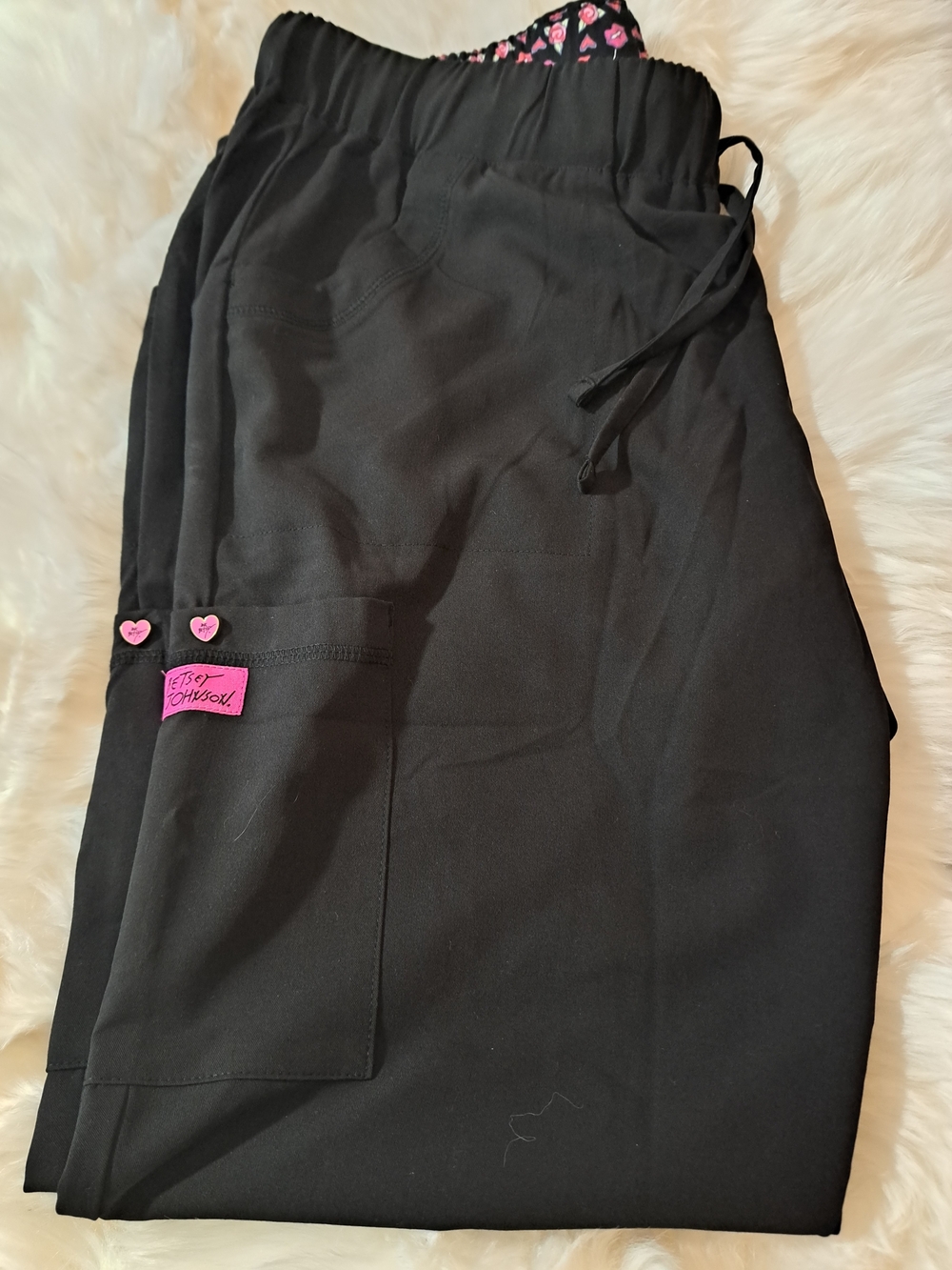 Betsey Johnson Black Joggers with Pink Heart Accents